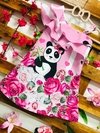 Vestido panda rosa listra rosa e branca babado infantil