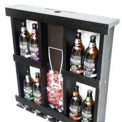 Cervejeira para 8 Garrafas com porta tampinhas e taças - Nogueira - Delenha Decor