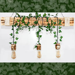 Luminária em Madeira Rústica 95cm com 3 Pendentes - Soquete Barril + Trepadeira Artificial - comprar online