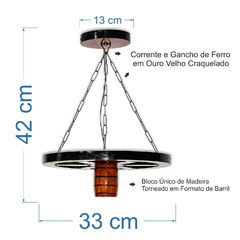 Luminária Pendente Roda de Carroça 33cm - cor Mogno - Delenha Decor