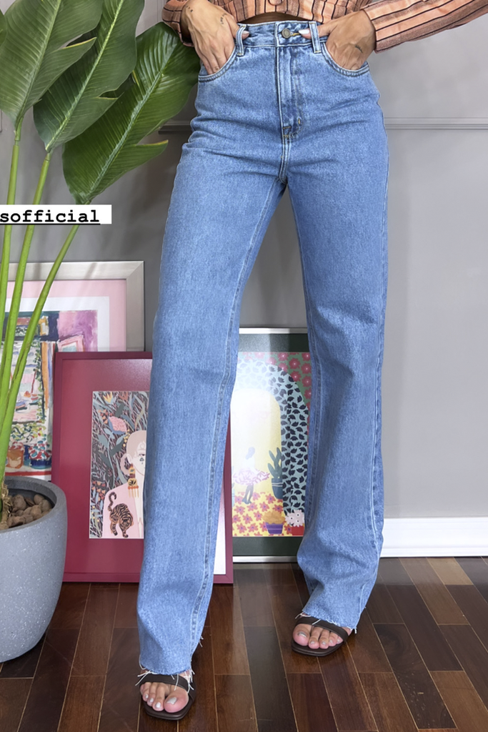 Calça Reta Jeans Cintura Alta