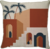Capa de Almofada em Linho 50x50 - Marrocos Palmeira Azul/ Terracota c/ Viés
