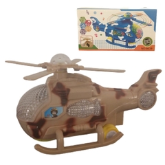 Helicoptero Camuflado Militar Con Luz Sonido A Pila En Caja.