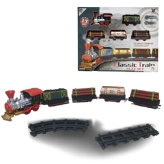 Pista De Tren Con Vias Locomotora Y Vagones En Caja 45x37 Cm
