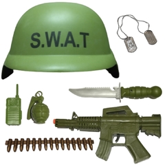 Set Militar Policia Casco Ametralladora Sonido Y Accesorios