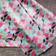 Papel seda flores fucsias y fondo celeste - comprar online