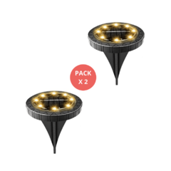 Estacas Negras Led Solar Pack X 2 Unidades Luz Calida 8 Led