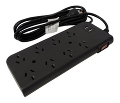 Zapatilla Alargue 8 Tomas 2 Usb C/protección Térmica 3mt Color Negro - comprar online