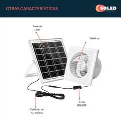 Extractor De Aire Solar 17w 20cm Pared Baño Cocina Jardin - tienda online