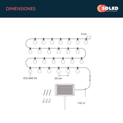 Guirnalda Led Solar 25 Bulbos Vidrio Calido Kermese - Soled Iluminación Solar 