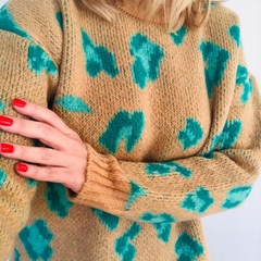Sweater Luanda Camel & Aqua - comprar online