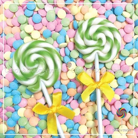 Paleta de caramelo de aprox. 6 cm de diámetro / verde claro manzana y blanco