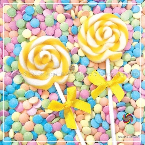 Paleta de caramelo de aprox. 6 cm de diámetro - amarillo y blanco