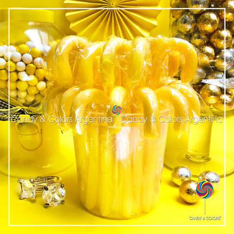 Bastón de caramelo- 14 cm - amarillo liso - por unidad