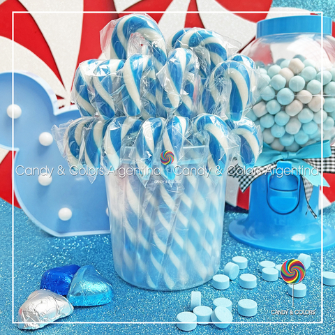 Bastón de caramelo de 14 cm - azul y blanco - por unidad