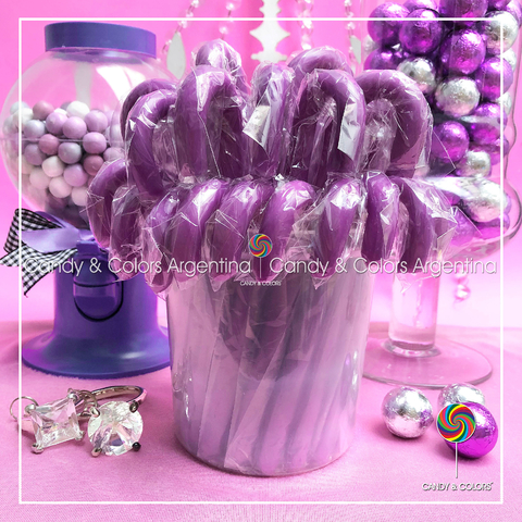 Bastón de caramelo- 14 cm - lila violeta liso - por unidad