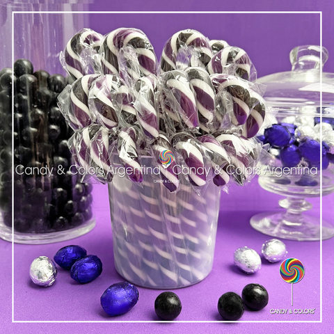 Bastón de caramelo- 14 cm - violeta oscuro, negro y blanco - Merlina