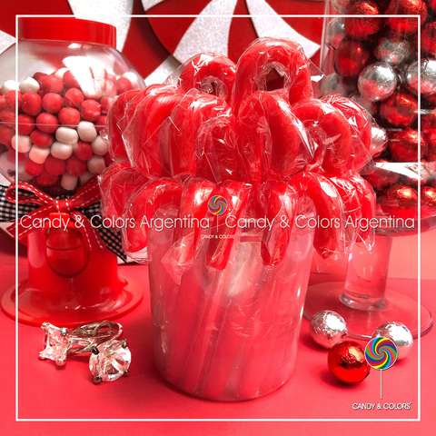 Bastón de caramelo- 14 cm - rojo liso - por unidad