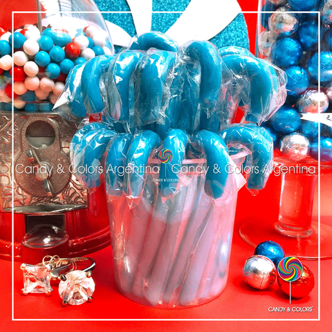 Bastón de caramelo- 14 cm - turquesa azul liso - por unidad