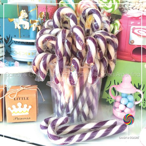 Bastón de caramelo de 14 cm - violeta y blanco - por unidad