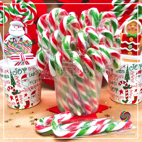 Bastón de caramelo navideños - 14 cm - rojo, verde y blanco - navidad