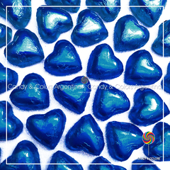 10 un. Bombones de chocolate suizo en forma de corazón relleno de dulce de leche envuelto en papel metalizado - azul - brillante - pack 10 unidades