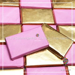 10 un. Chocolatines 6 x 3,5 cm - 8 grms c/u - chocolate a elección - rosa dorado