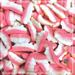 150 GRMS Gomitas dentaduras dientes - rosa y blanco - SIN TACC Mogul