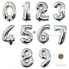 Globos Metalizados - Numeros - 30 Cm - Plateado