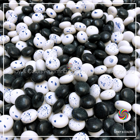 Lentejas frutales confitadas - negro y blanco con puntitos azules - 500 grms