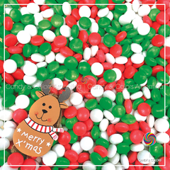 Lentejas frutales confitadas navidad - rojo con verde y blanco - 500 grms - NAVIDAD