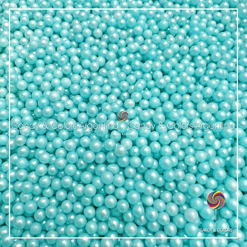 Mini Perlas comestibles confitadas 4 mm - celeste perlado 25 grms - decoración repostería - comestible - Sprinkles