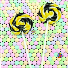 Paleta de caramelo de aprox. 6 cm de diámetro - amarillo con negro y blanco