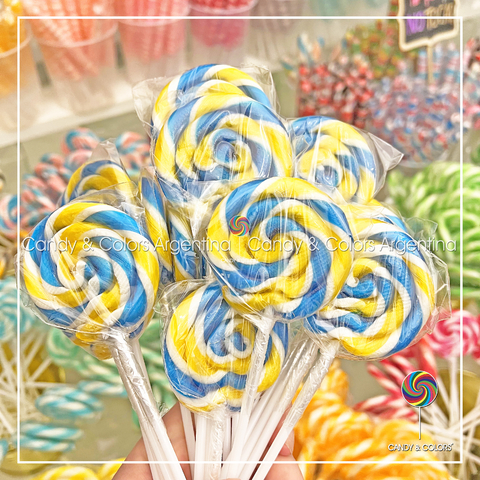 Paleta de caramelo de aprox. 6 cm de diámetro - azul turquesa con amarillo y blanco