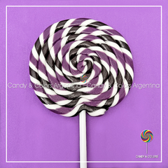 Paleta de caramelo grande aprox. 13,5 cm violeta oscuro con negro y blanco - Merlina