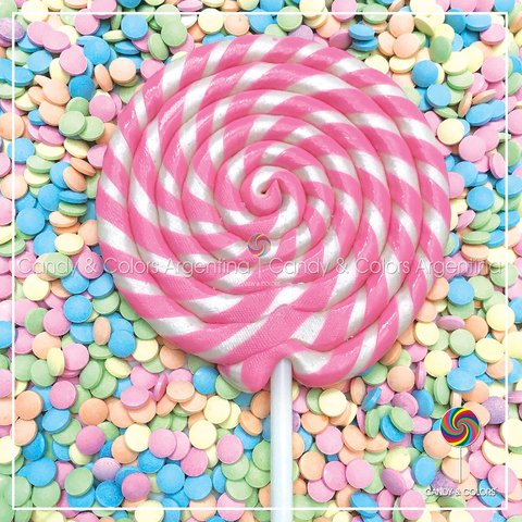 Paleta de caramelo grande aprox. 13,5 cm - rosa chicle y blanco