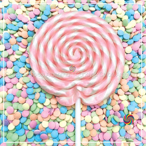 Paleta de caramelo grande aprox. 13,5 cm - rosa claro y blanco
