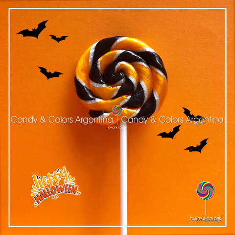 Paleta de caramelo- 6 cm de diámetro - negro, naranja y blanco - halloween - unidad