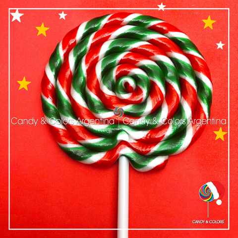 Paleta de caramelo grande de aprox. 13,5 cm de diámetro - rojo con verde y blanco - navidad
