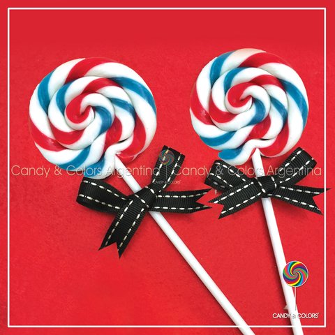 Paleta de caramelo de aprox. 6 cm de diámetro - rojo con azul y blanco