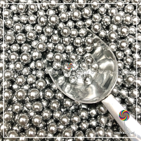 Perlas comestibles confitadas 6 mm - plateado 50 grms - decoración repostería - comestible - Sprinkles