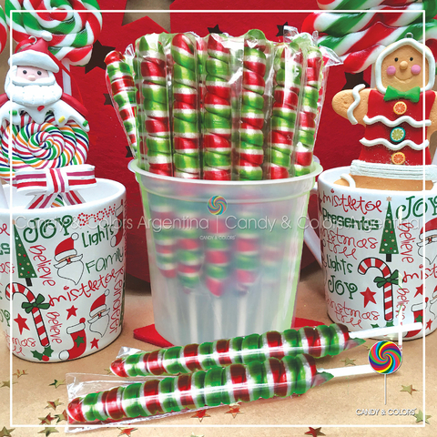 Pirulin de caramelo- 18 cm - rojo, verde y blanco - navidad - unidad