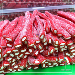 75 grms Gomitas Regaliz Tubos - frutilla acida - rojo - 8 unidades