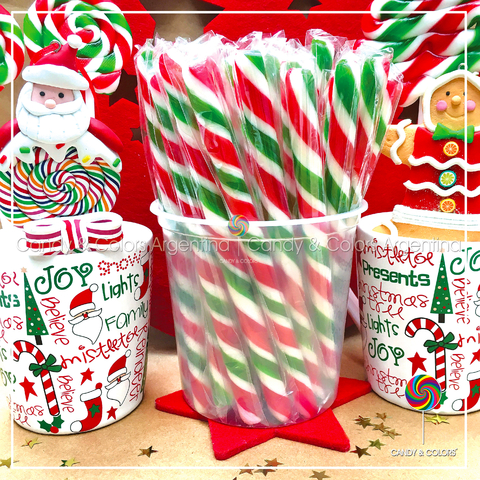 Varita de caramelo- 18 cm - rojo, verde y blanco - navidad - unidad