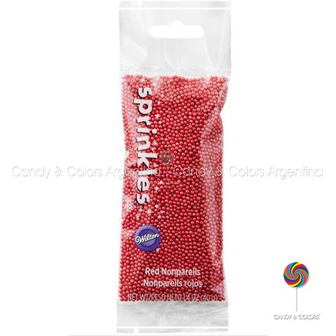 Wilton Sprinkles Nonpareils red 40 grms - Micro perlas de azúcar confitada - nacarado / perlado - rojo - decoración repostería - comestible