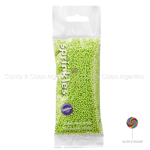 Wilton Sprinkles Nonpareils green 40 grms - Micro perlas de azúcar confitada - nacarado / perlado - verde - decoración repostería - comestible