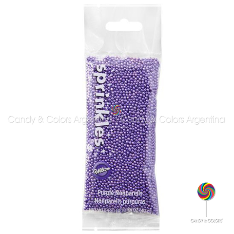 Wilton Sprinkles Nonpareils purple 40 grms - Micro perlas de azúcar confitada - nacarado / perlado - violeta lila - decoración repostería - comestible