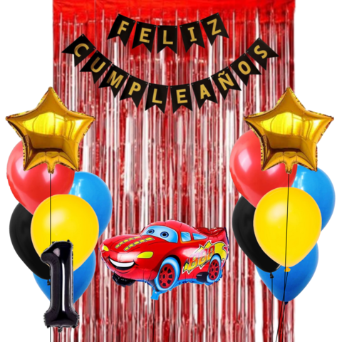 Combo Cumpleaños Globos Temática Cars Rojo