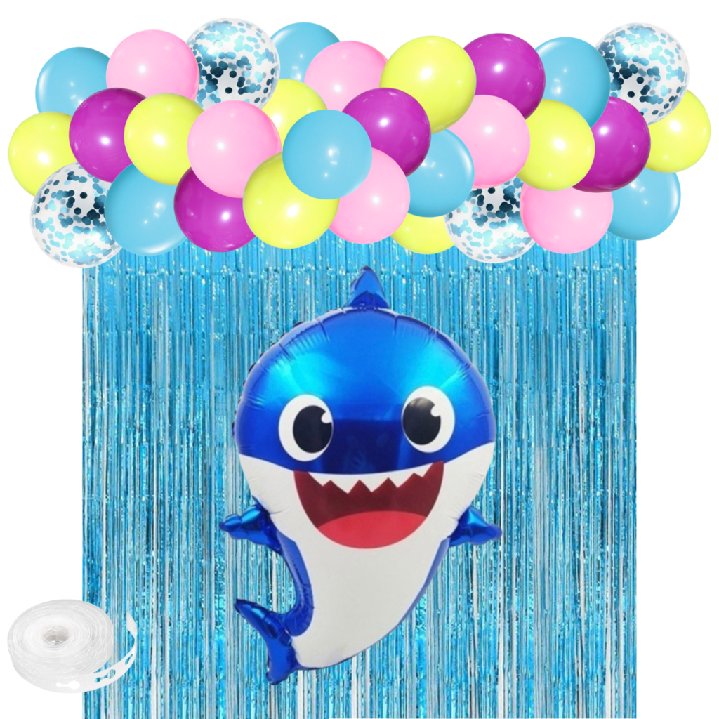 Kit Combo Baby Shark Azul Deco Cumpleaños