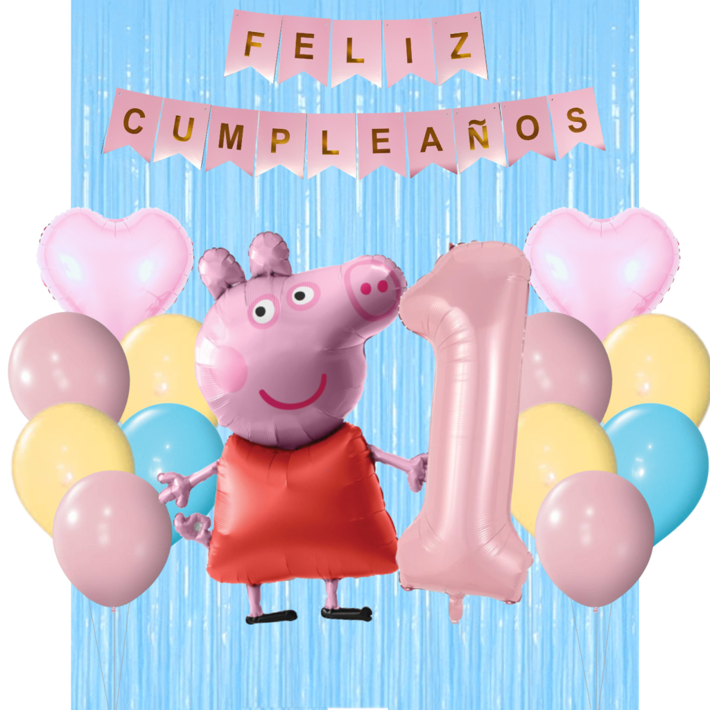 Combo Cumpleaños Globos Peppa Pig Rosa Temática Decoración